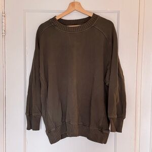 aerie | Olive Crewneck Sweater - Classic Ribbed Hem